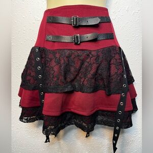 Social Collision Red and Black Skirt with Lace